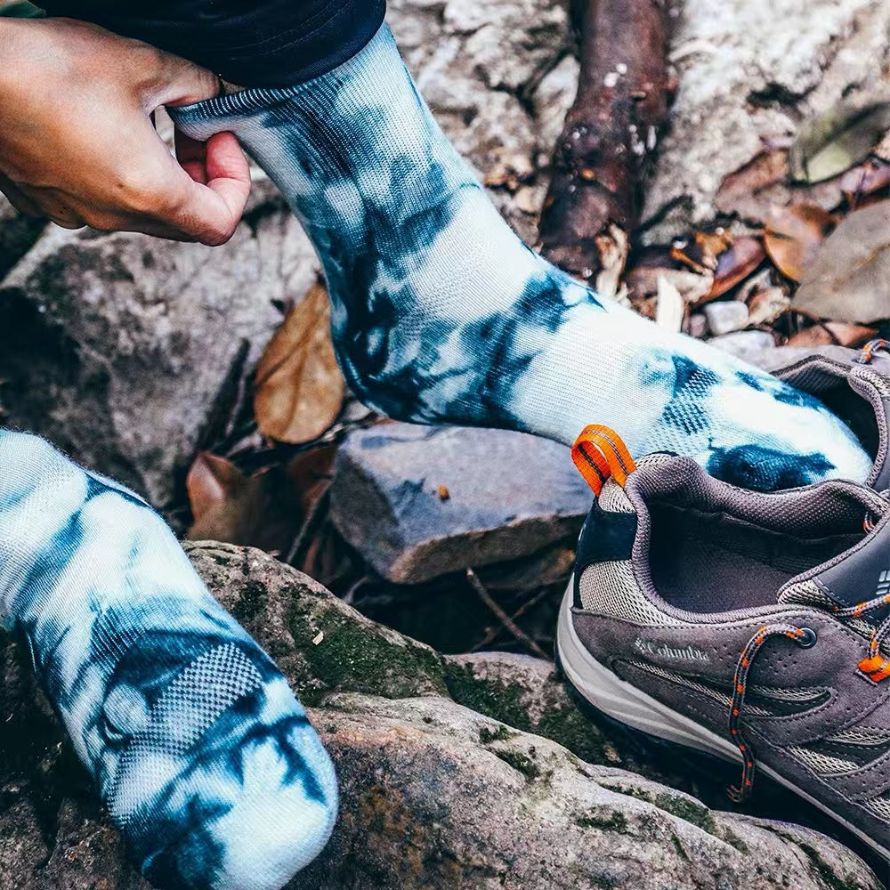 Monochrome Tie-dyed Medium Weight Crew Hiking Socks - 100% merino wool hiking socks by Na Giean