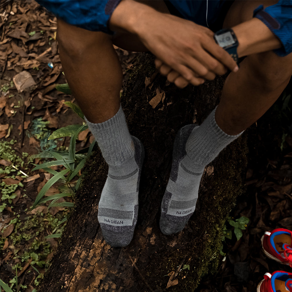 Sober Gray Enhanced Medium Weight Crew Hiking Socks - 100% merino wool hiking socks by Na Giean